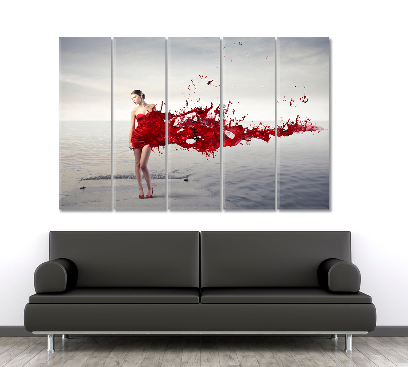 LADY IN RED Beautiful Woman on Pier Vintage Affordable Canvas Print Artesty   