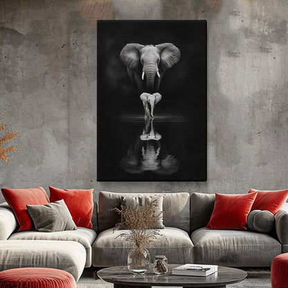 Elephant and Calf Black and White Reflection Canvas Prints Artesty 1 Panel 16"x24"