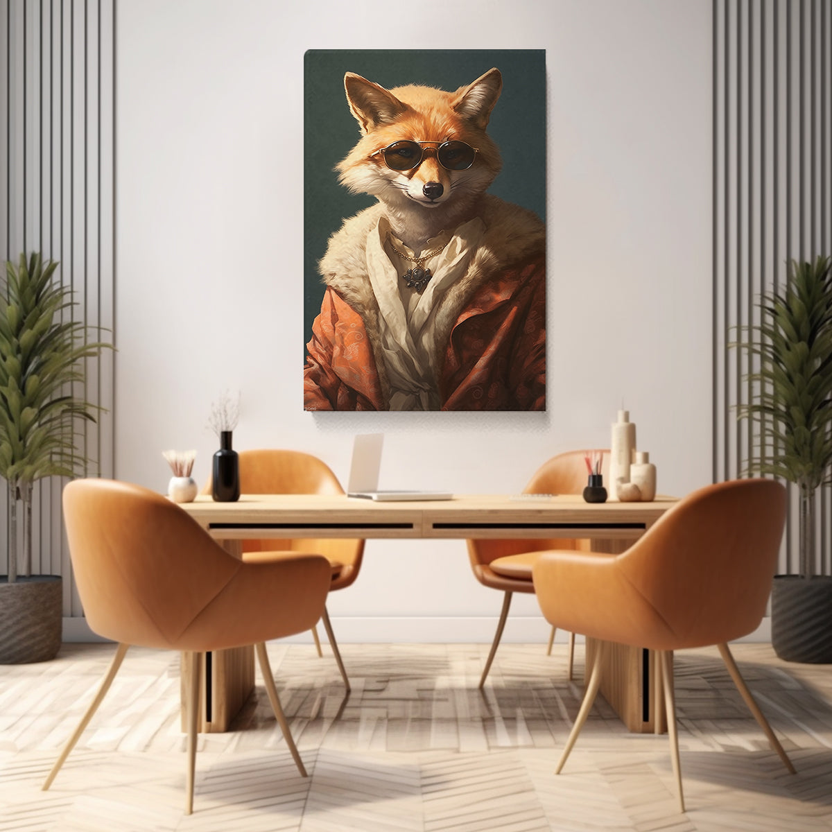 Fox in Luxurious Fur Coat and Sunglasses Canvas Prints Artesty