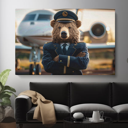 Bear Airline Pilot Animals Canvas Print Artesty