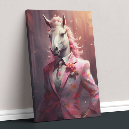 Unicorn in Pink Floral Suit Canvas Prints Artesty
