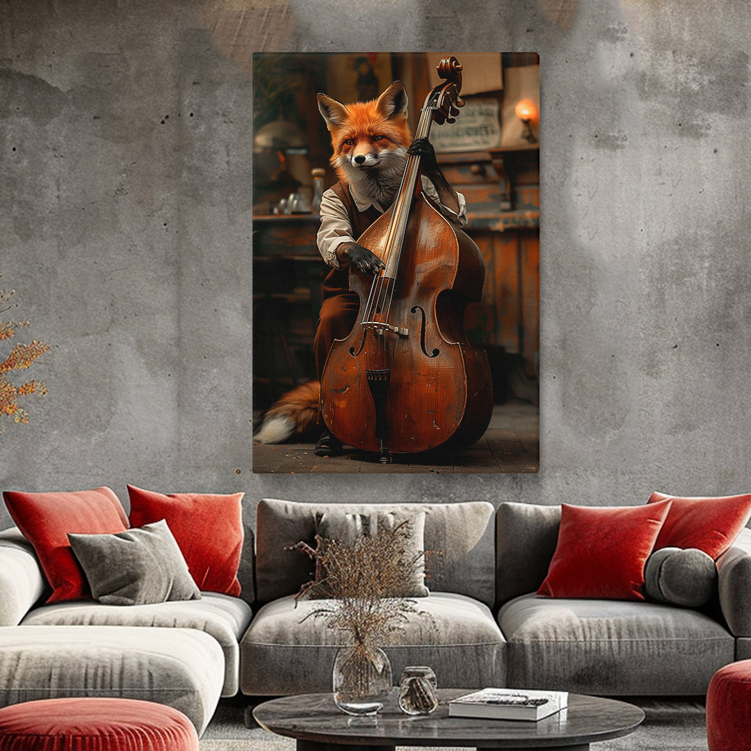 Fox Playing Double Bass Canvas Prints Artesty