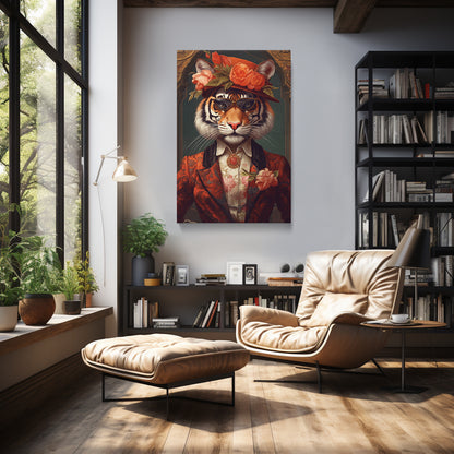 Elegant Tiger with Floral Headdress Canvas Prints Artesty 1 Panel 30"x46" 