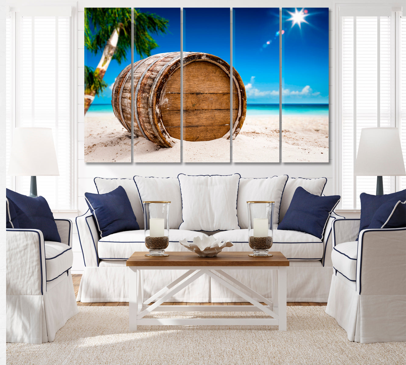 Old Retro Worn Barrel Exotic Landscape Tropical, Exotic Art Print Artesty 5 panels 36" x 24" 