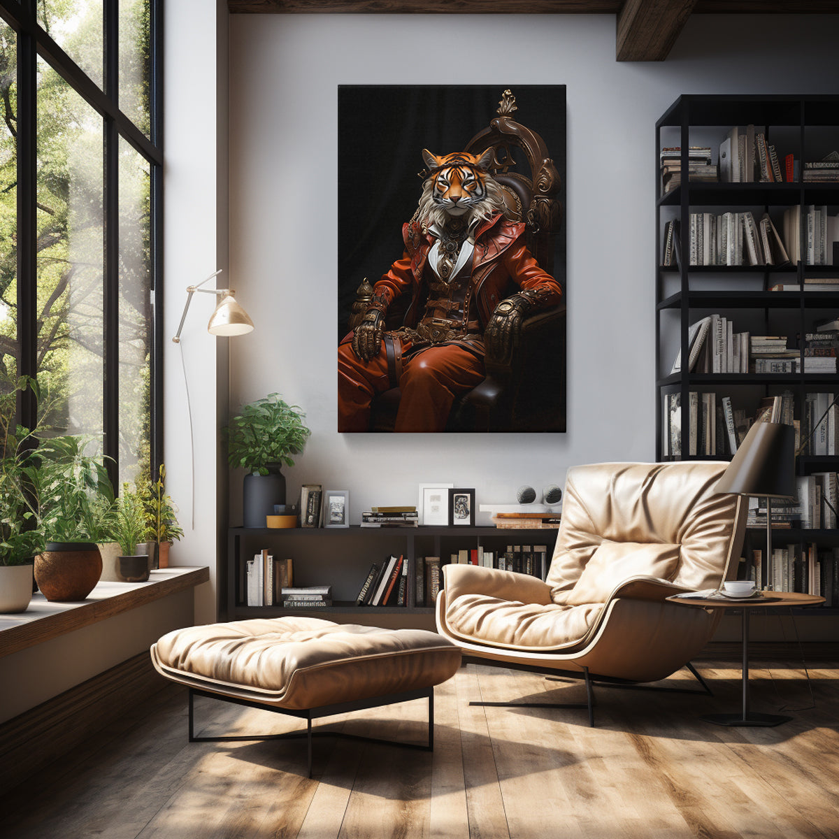 Tiger in Fashionable Ensemble, Chic Animal Elegance Wall Art Abstract Art Print Artesty 1 Panel 24"x36" 