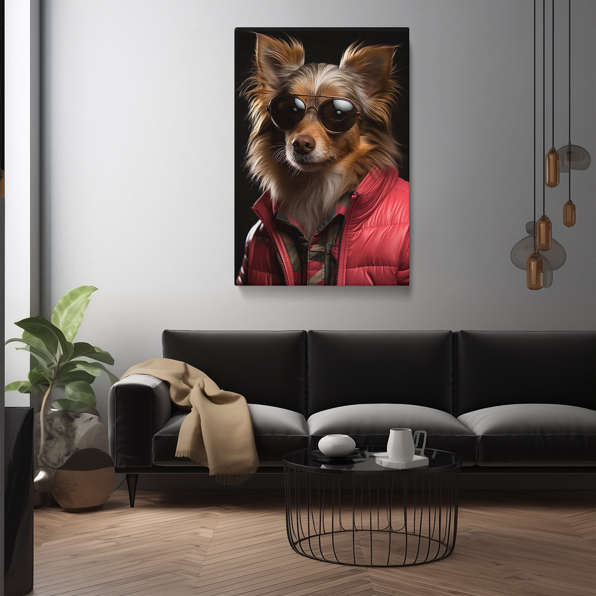 Stylish Dog in Sunglasses and Jacket Canvas Prints Artesty 1 Panel 35"x55" 