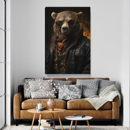 Bear in Leather Jacket and Sunglasses Canvas Prints Artesty