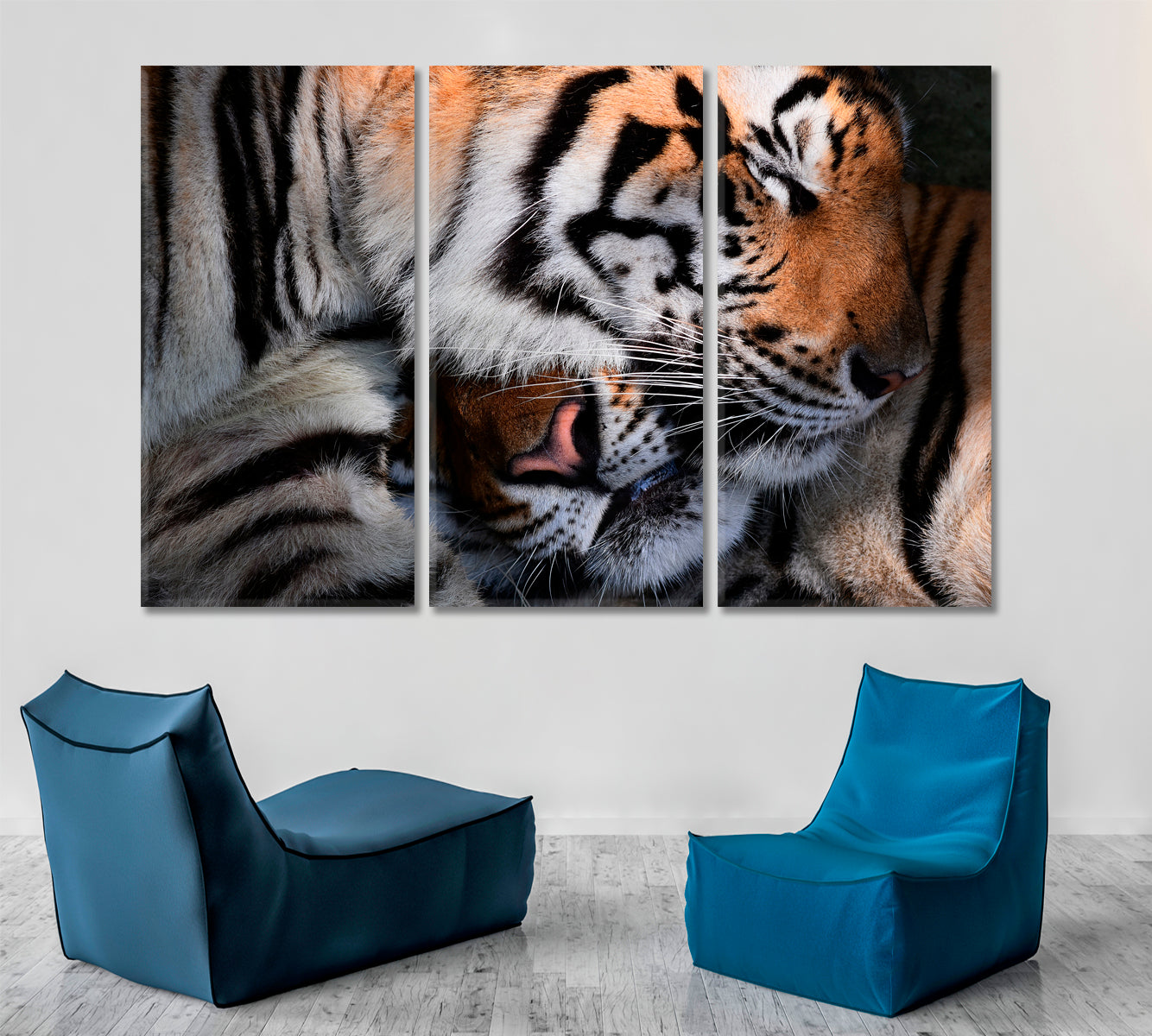 WILD LOVE Tiger Hug Animals Canvas Print Artesty 3 panels 36" x 24" 