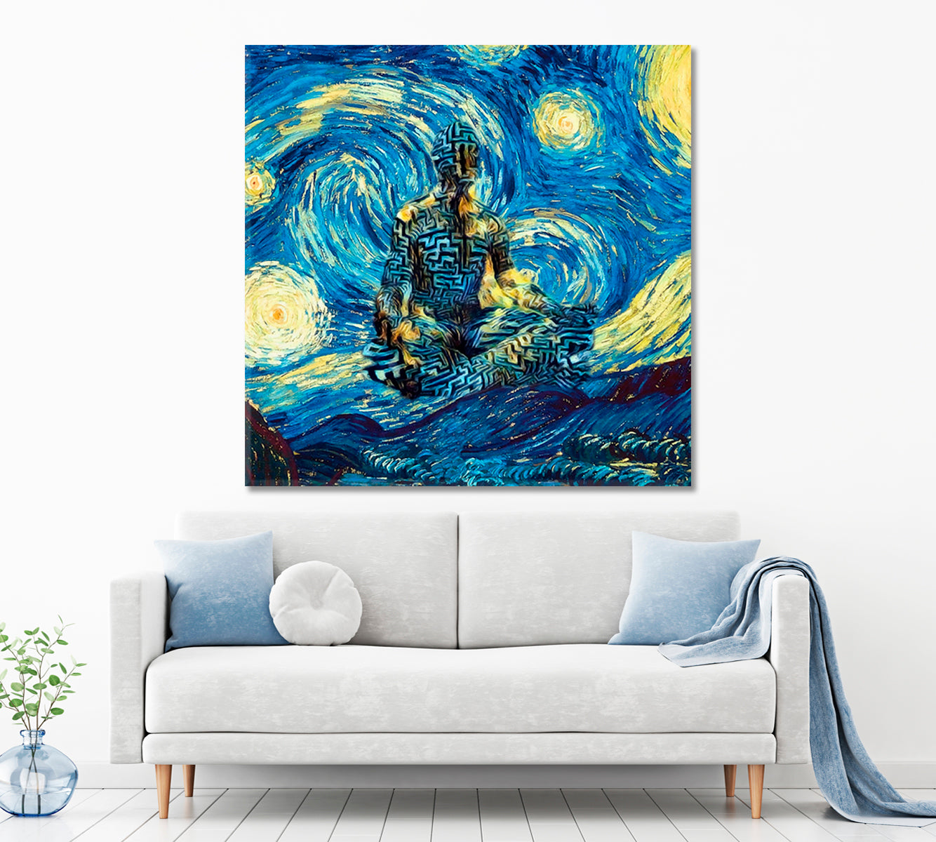 INSPIRED BY VAN GOGH Man In Lotus Pose Surreal Fantasy Large Art Print Décor Artesty 1 Panel 12"x12" 