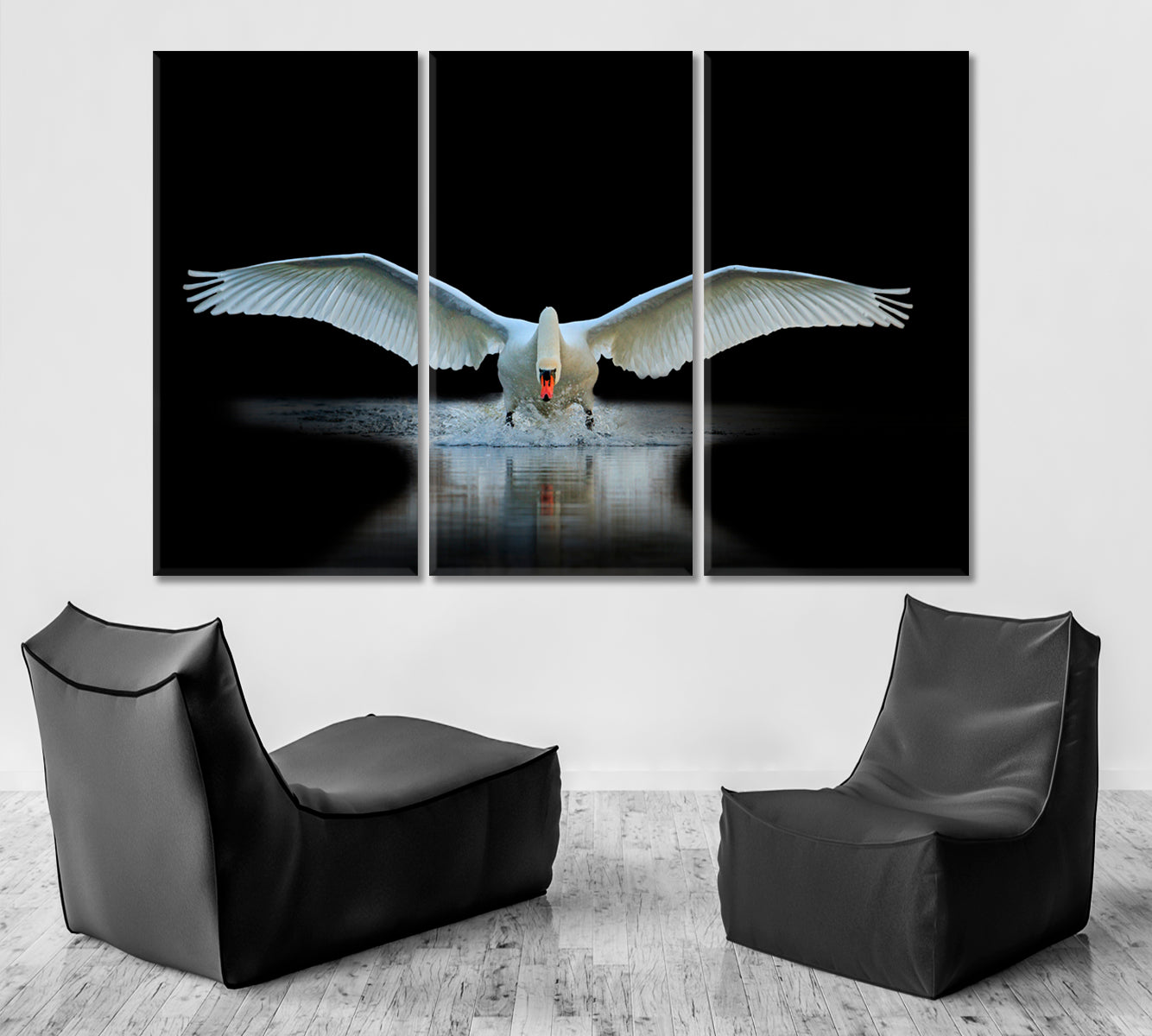 Swan With Open Wings Unique Moment Animals Canvas Print Artesty 3 panels 36" x 24" 