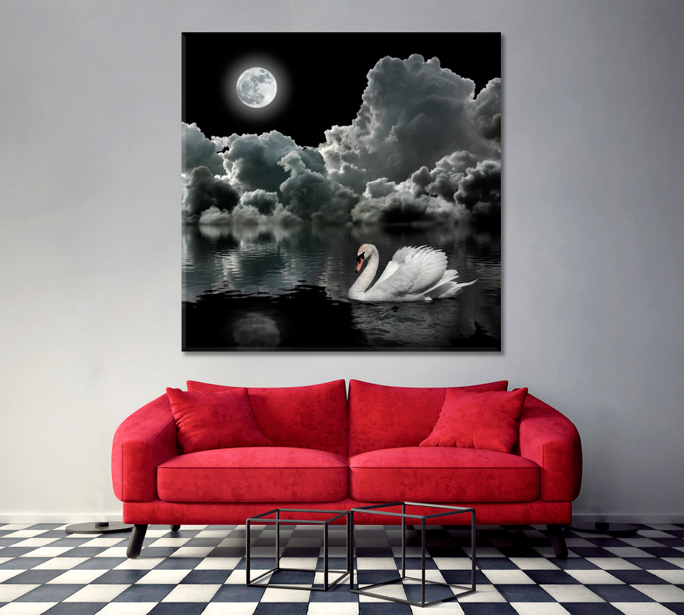 White Swan At Night Under The Moon Fine Art Artesty   