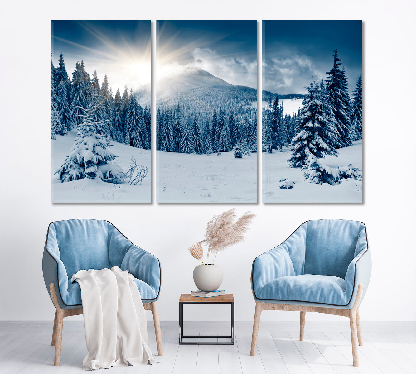 Beautiful Winter Landscape Snow Covered Trees Scenery Landscape Fine Art Print Artesty 3 panels 36" x 24" 
