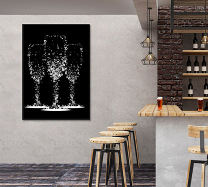 Champagne Flute Glass Shape Blue Bubbles Restaurant Modern Wall Art Artesty   