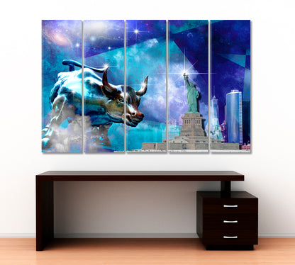 Charging Bull Sculpture and Statue of Liberty Cities Wall Art Artesty   