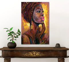 FIRE FLAME Beautiful Black Woman African Style Canvas Print Artesty 1 Panel 16"x24" 