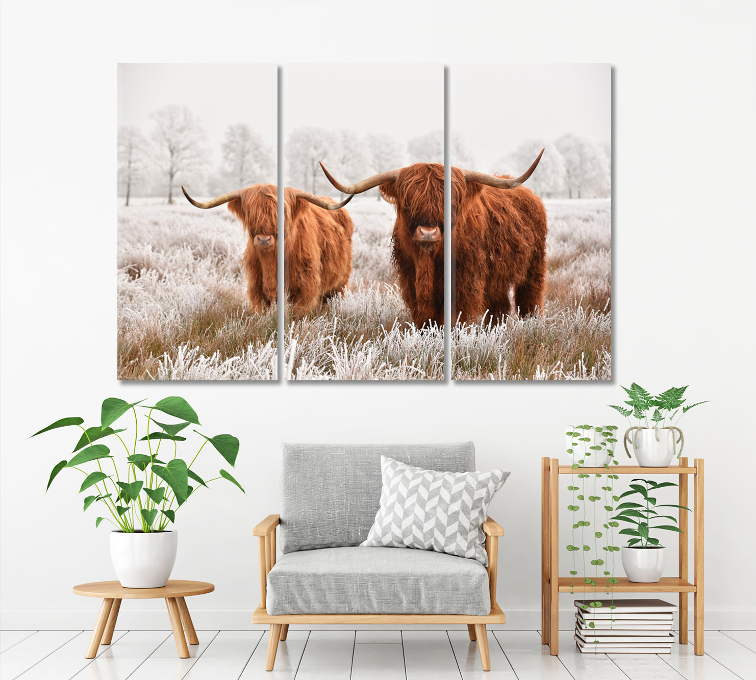 Hairy Scottish Highland Cow Winter Landscape Animals Canvas Print Artesty   
