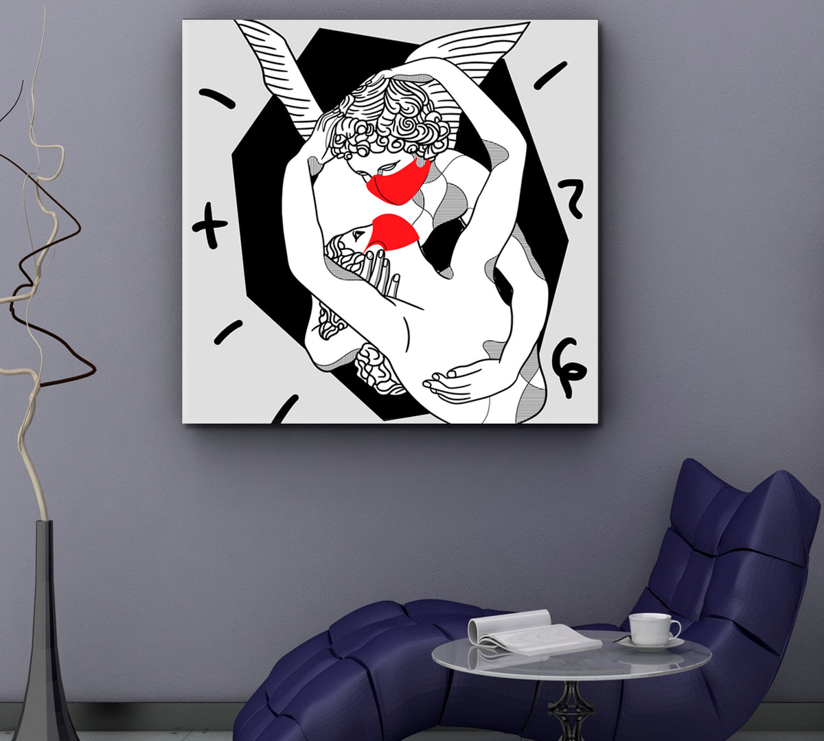MEDICINE CONCEPT Cupid kiss Wearing Medical Mask Contemporary Art Artesty 1 Panel 12"x12" 