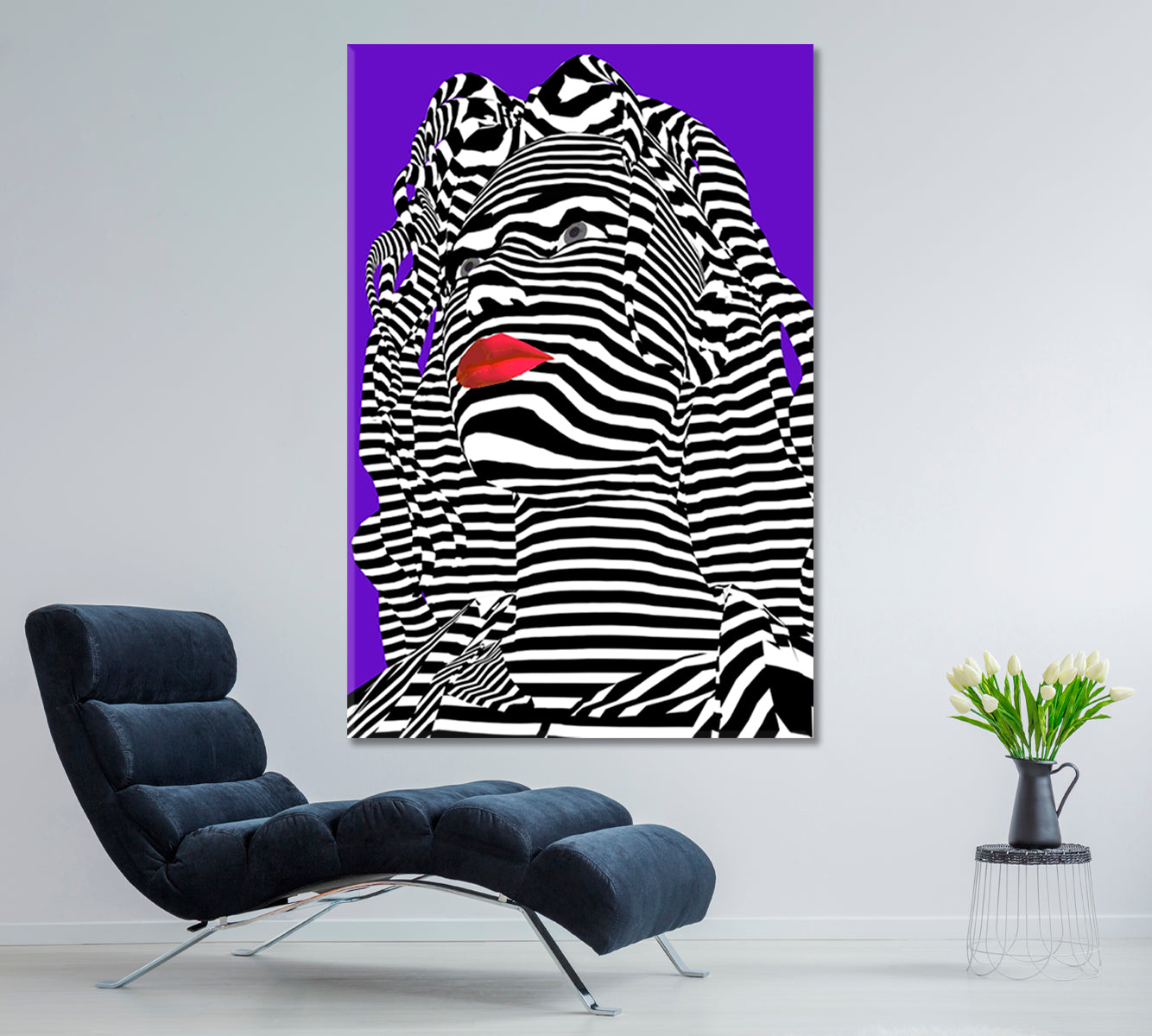 POP ART Zebra Girl's Face White Stripes Red Lips Celebs Canvas Print Artesty   