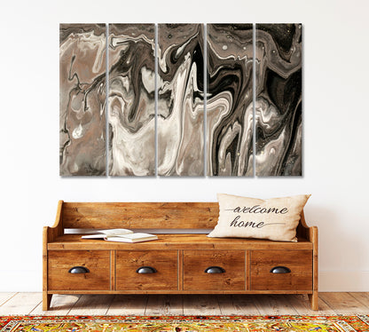 POURING CHOCOLATE Brown Beige Creamy Fluid Art, Oriental Marbling Canvas Print Artesty 5 panels 36" x 24" 