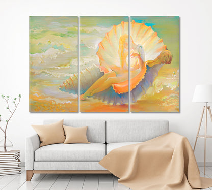 Princess of Seashell Artistic Fantastic Soft Colors Contemporary Art Artesty 3 panels 36" x 24" 