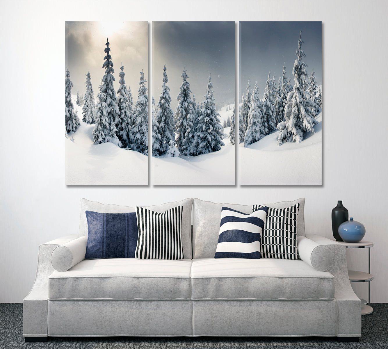 Trees with Frost And Snow In Mountains Winter Landscape Scenery Landscape Fine Art Print Artesty 3 panels 36" x 24" 