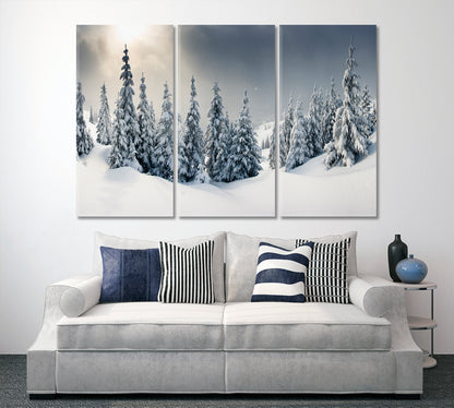 Trees with Frost And Snow In Mountains Winter Landscape Scenery Landscape Fine Art Print Artesty 3 panels 36" x 24" 