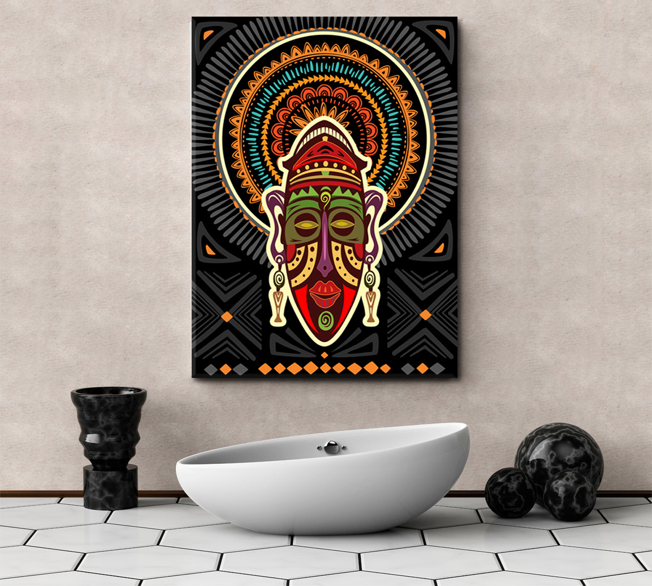 Tribal African Mask Geometric Ornaments Contemporary Art Artesty   