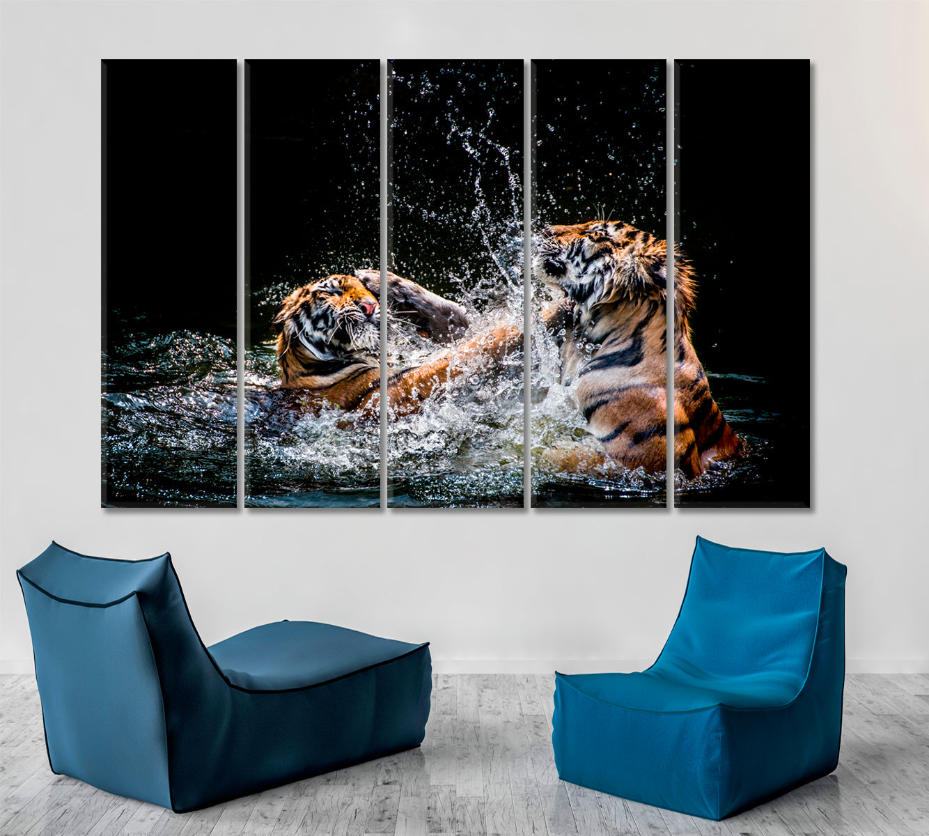 WILD CAT Two Tigers Fighting In Water Animals Canvas Print Artesty   