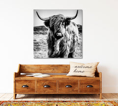 Black and White Cattle Shaggy Highland Cow Animals Canvas Print Artesty   