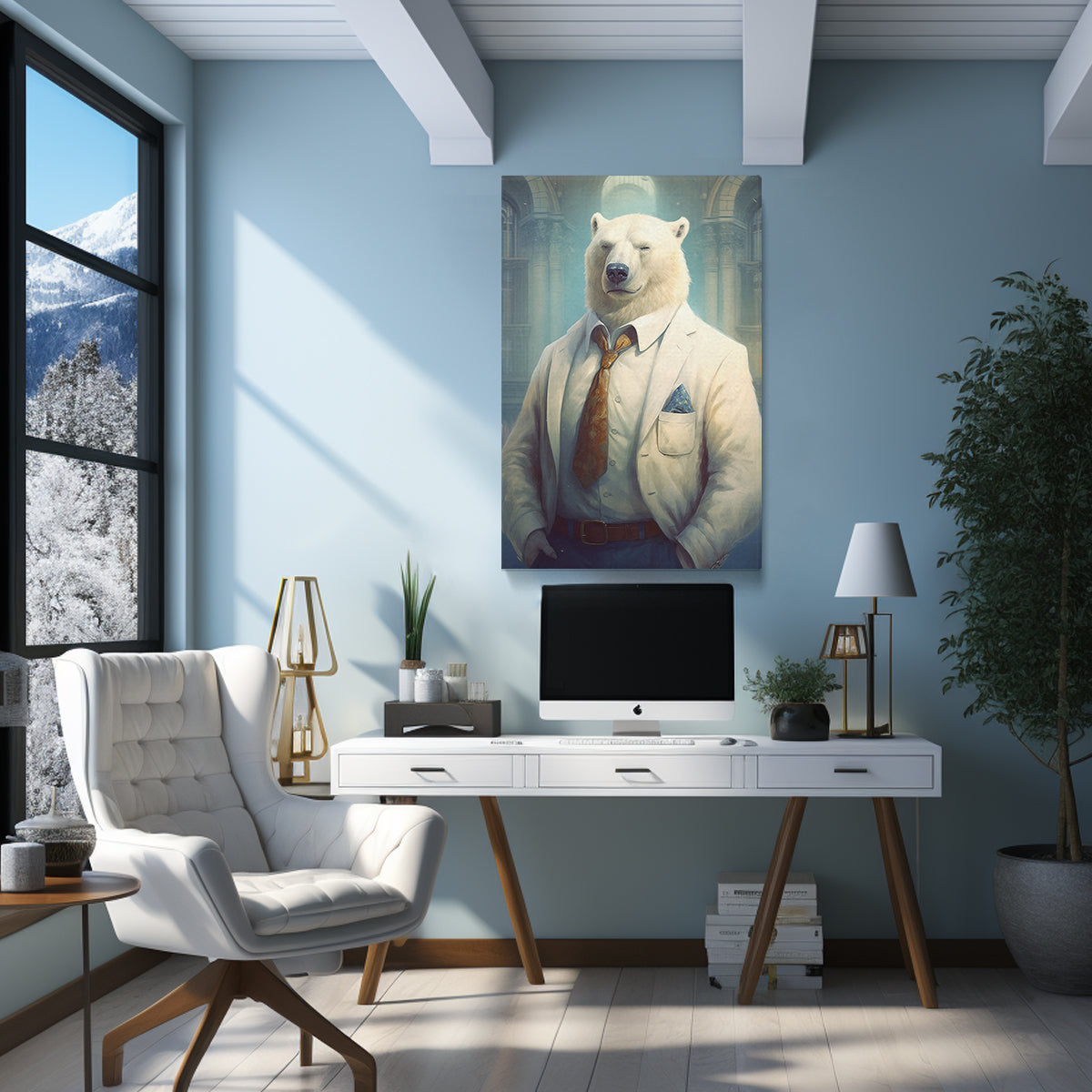 Polar Bear in Suit, Animal Office Decor Canvas Prints Artesty 1 Panel 30"x46" 