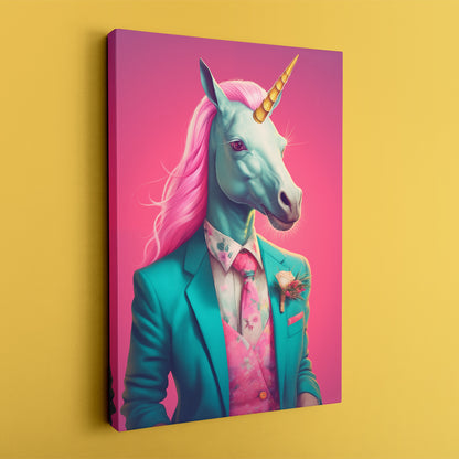 Unicorn in Teal Suit and Pink Tie Canvas Prints Artesty