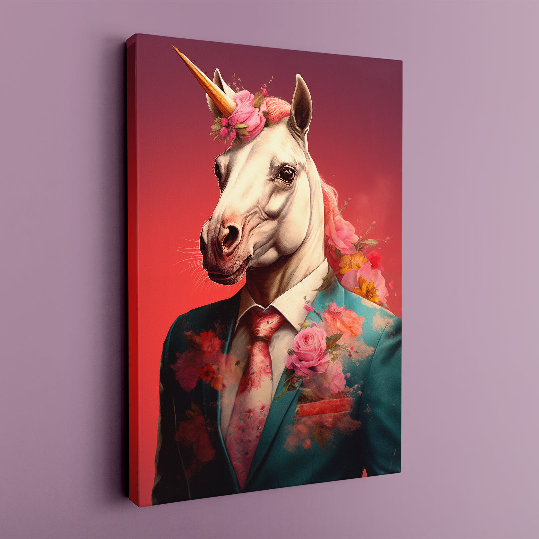 Unicorn in Floral Suit, Charming Gift for Unicorn Lovers Canvas Prints Artesty   