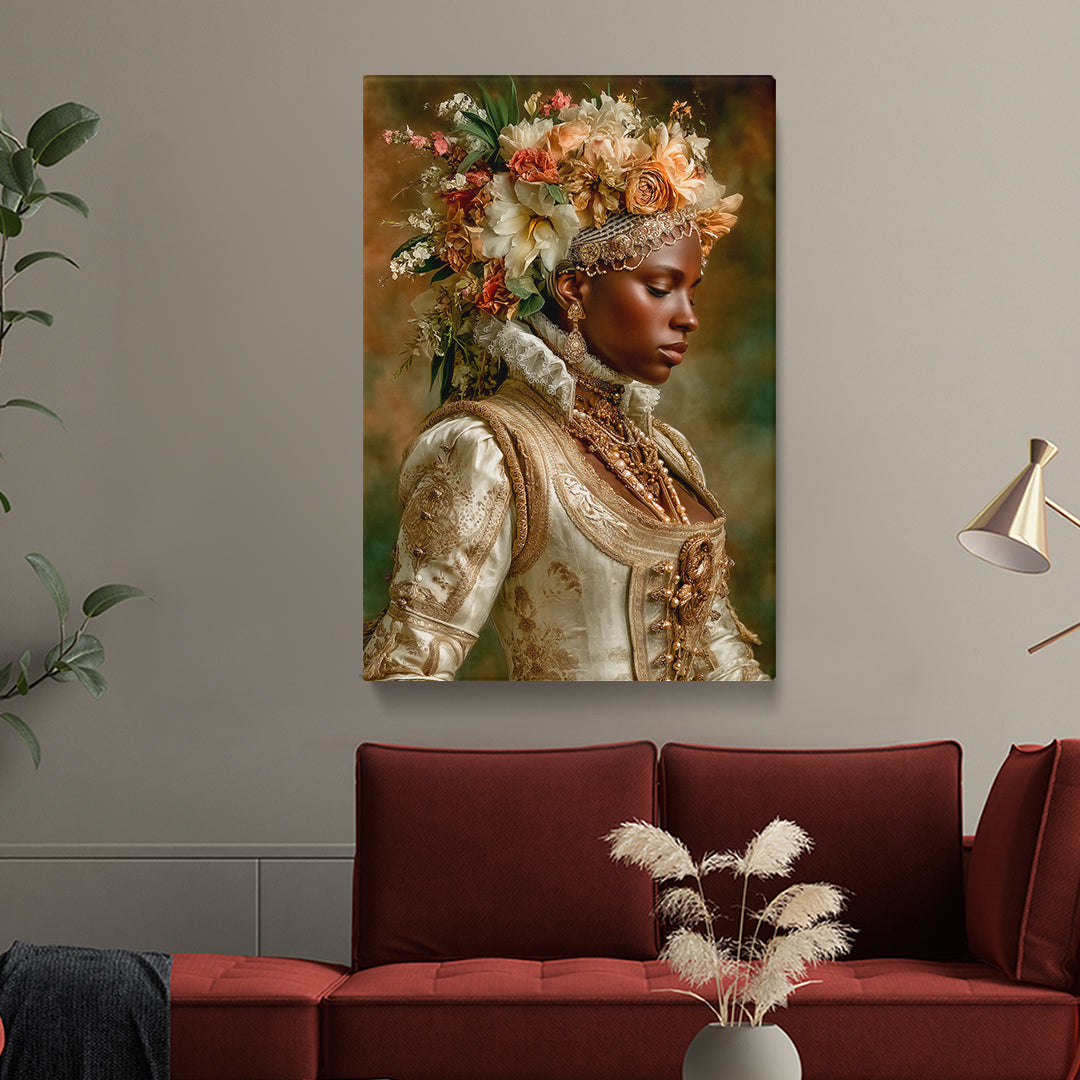 Cultural portrait in golden brocade and pearls
