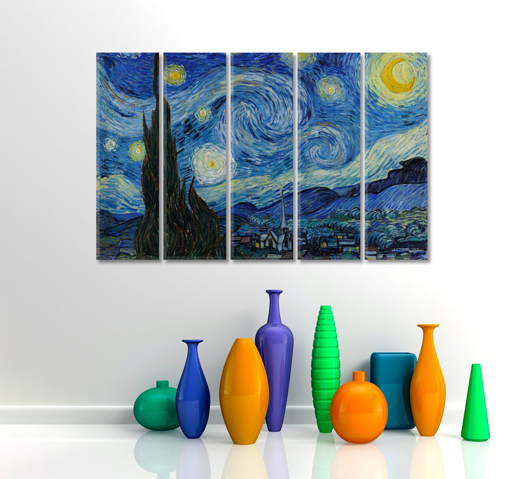 The Starry Night Vincent van Gogh Masterpieces Reproduction Contemporary Art Artesty 5 panels 36" x 24" 