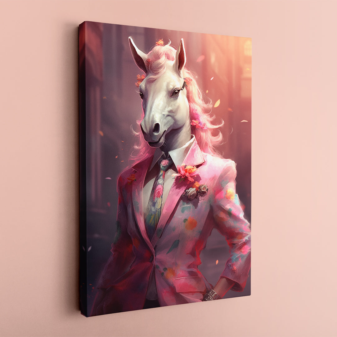 Unicorn in Pink Floral Suit Canvas Prints Artesty 1 Panel 16"x24"