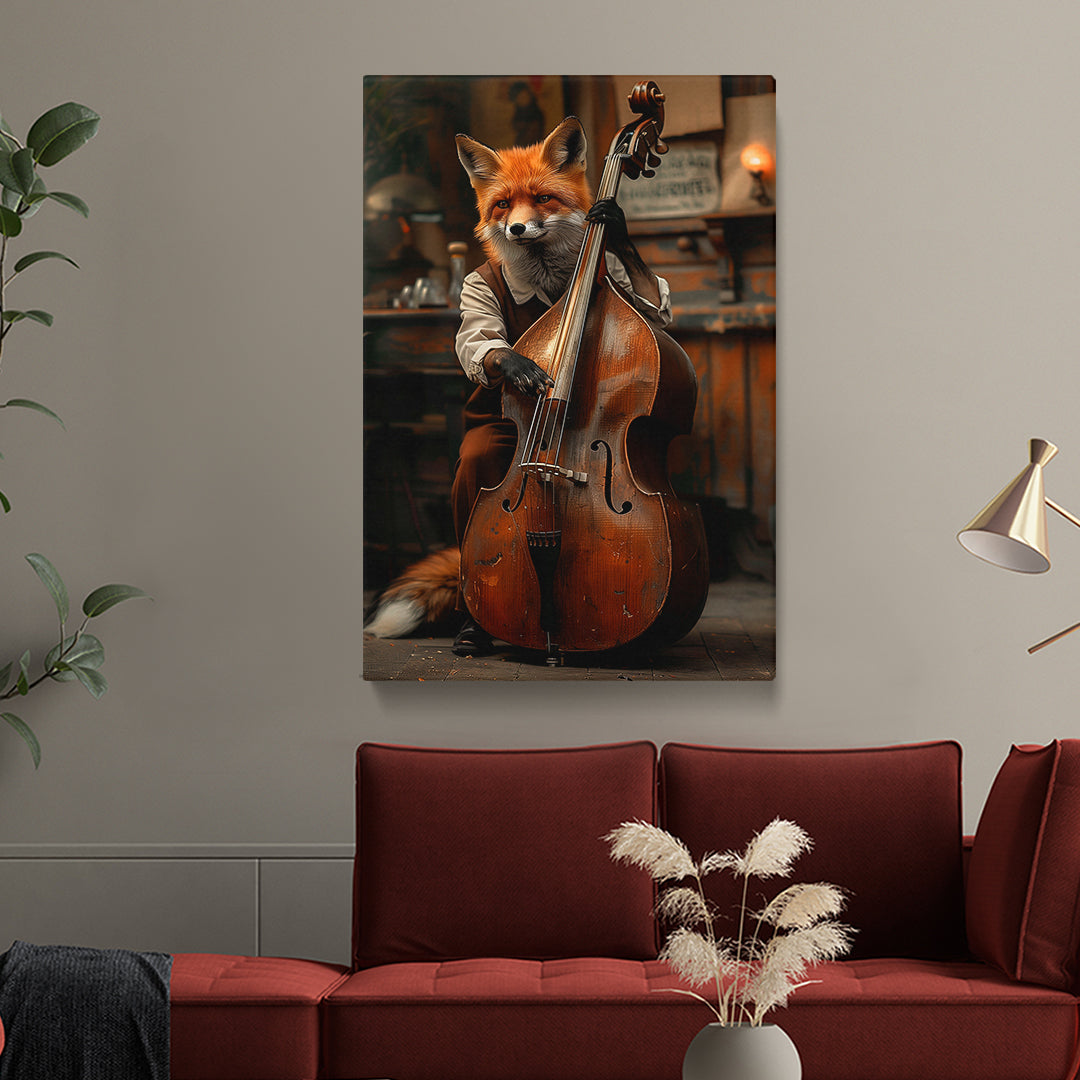 Fox Playing Double Bass Canvas Prints Artesty