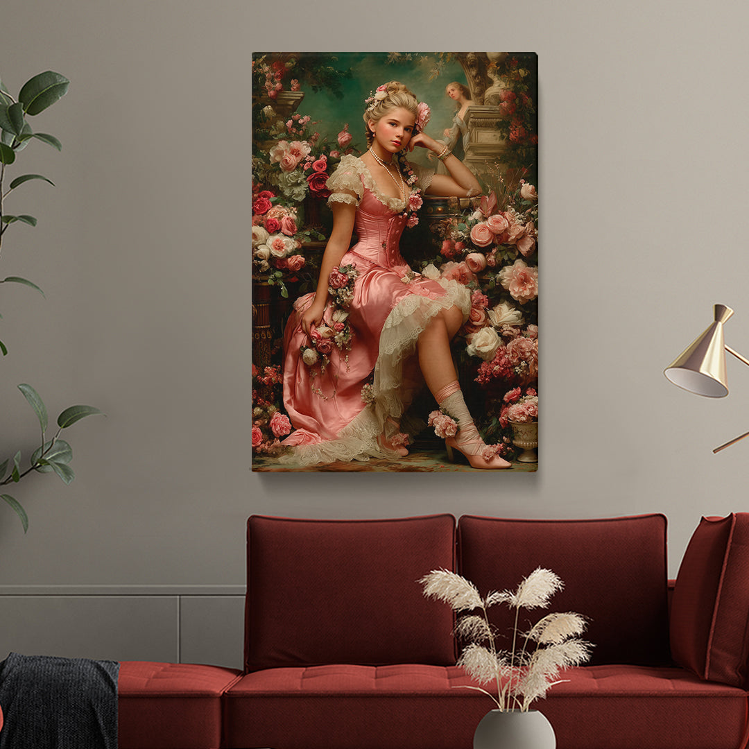 Vintage Noblewoman in Pink Gown Canvas