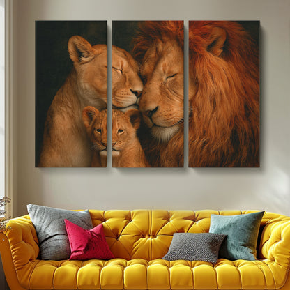 Lion Family Close Up Animals Canvas Print Artesty 3 panels 36" x 24"