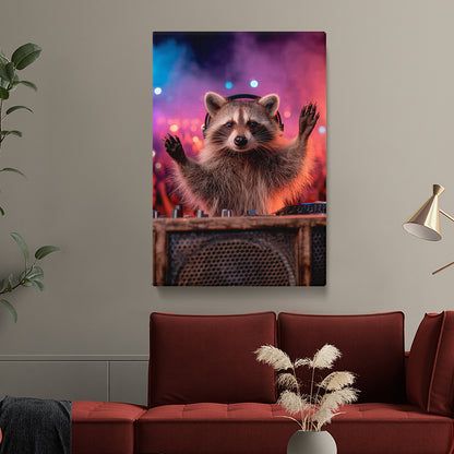DJ Raccoon Portrait Canvas Prints Artesty 1 Panel 16"x24"