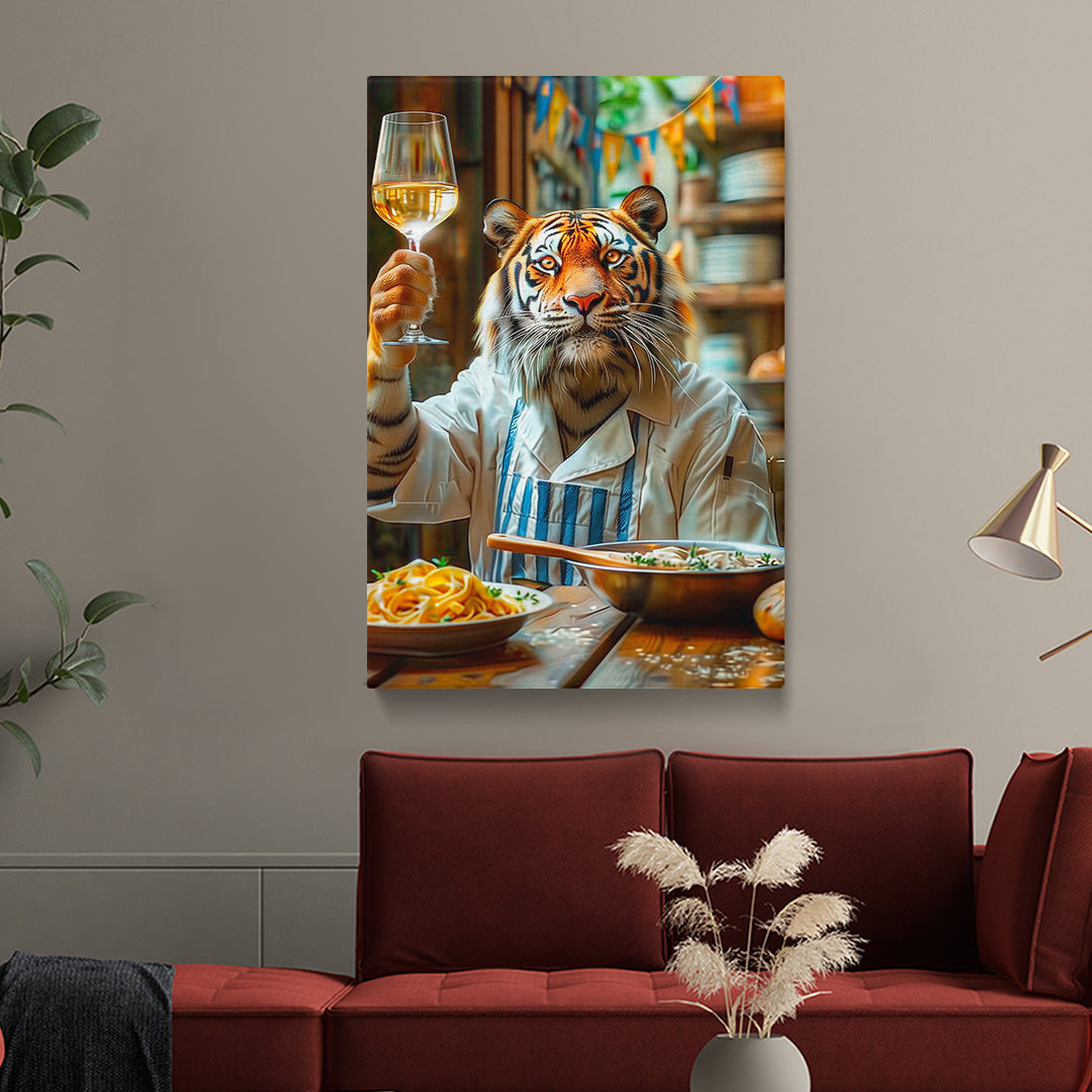 Tiger Chef With Wine Canvas Prints Artesty