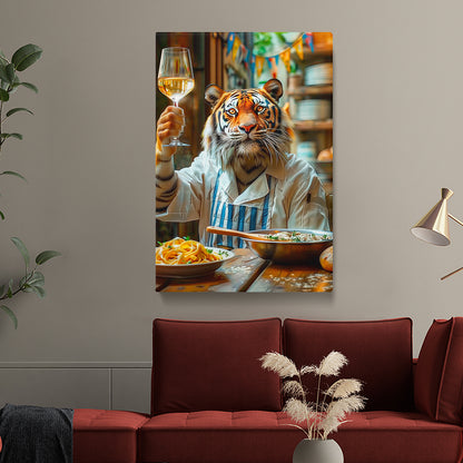 Tiger Chef With Wine Canvas Prints Artesty