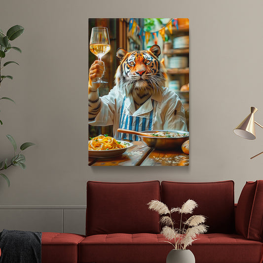 Tiger Chef With Wine Canvas Prints Artesty