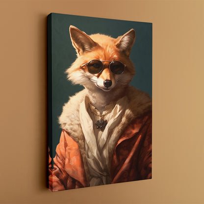 Fox in Luxurious Fur Coat and Sunglasses Canvas Prints Artesty