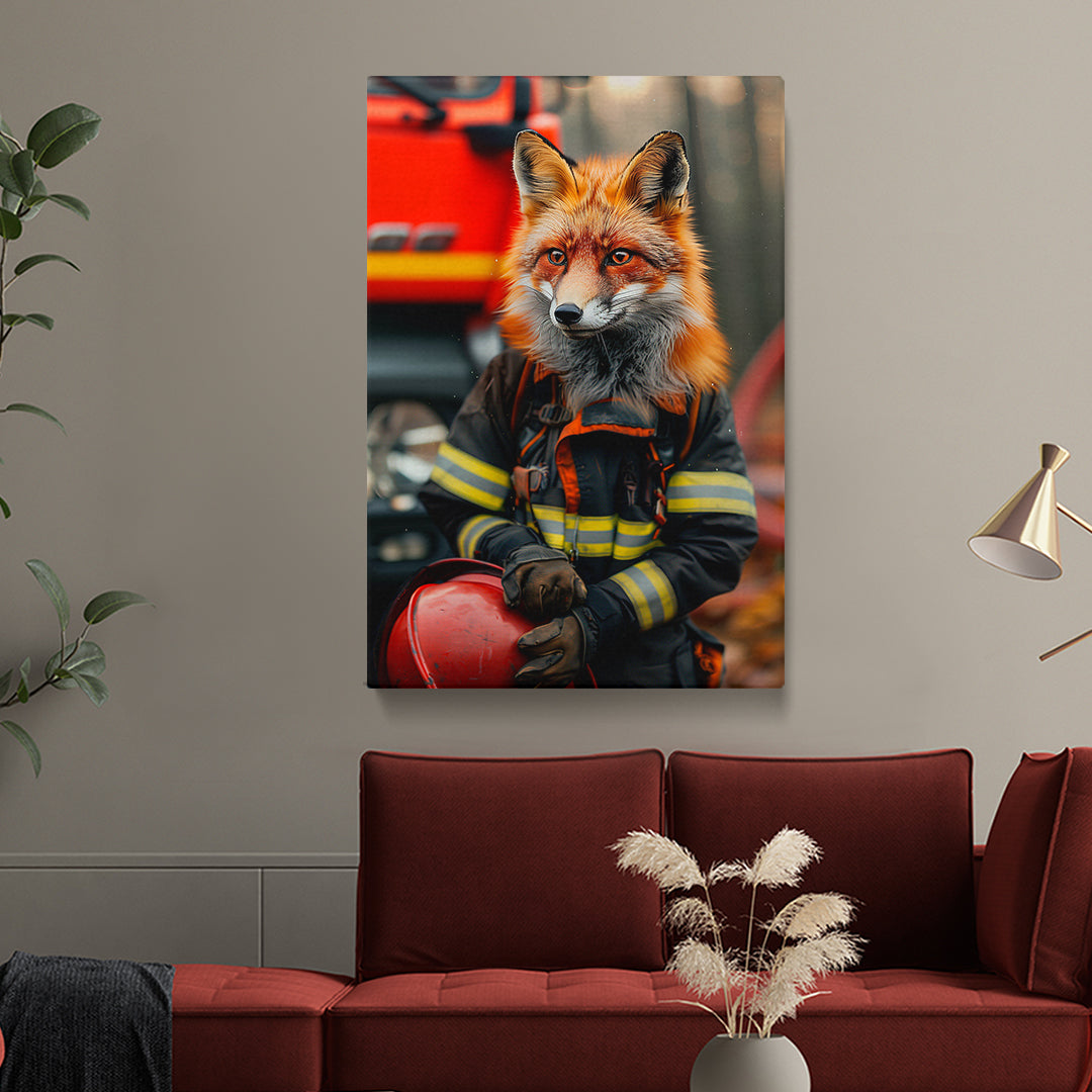 Firefighter Fox Portrait Canvas Prints Artesty