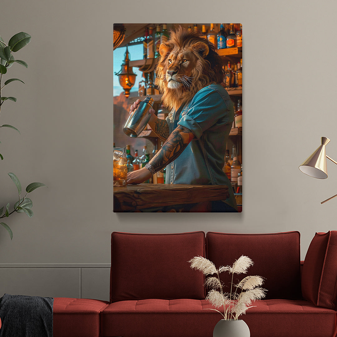 Lion Bartender Canvas Prints Artesty 1 Panel 16"x24"