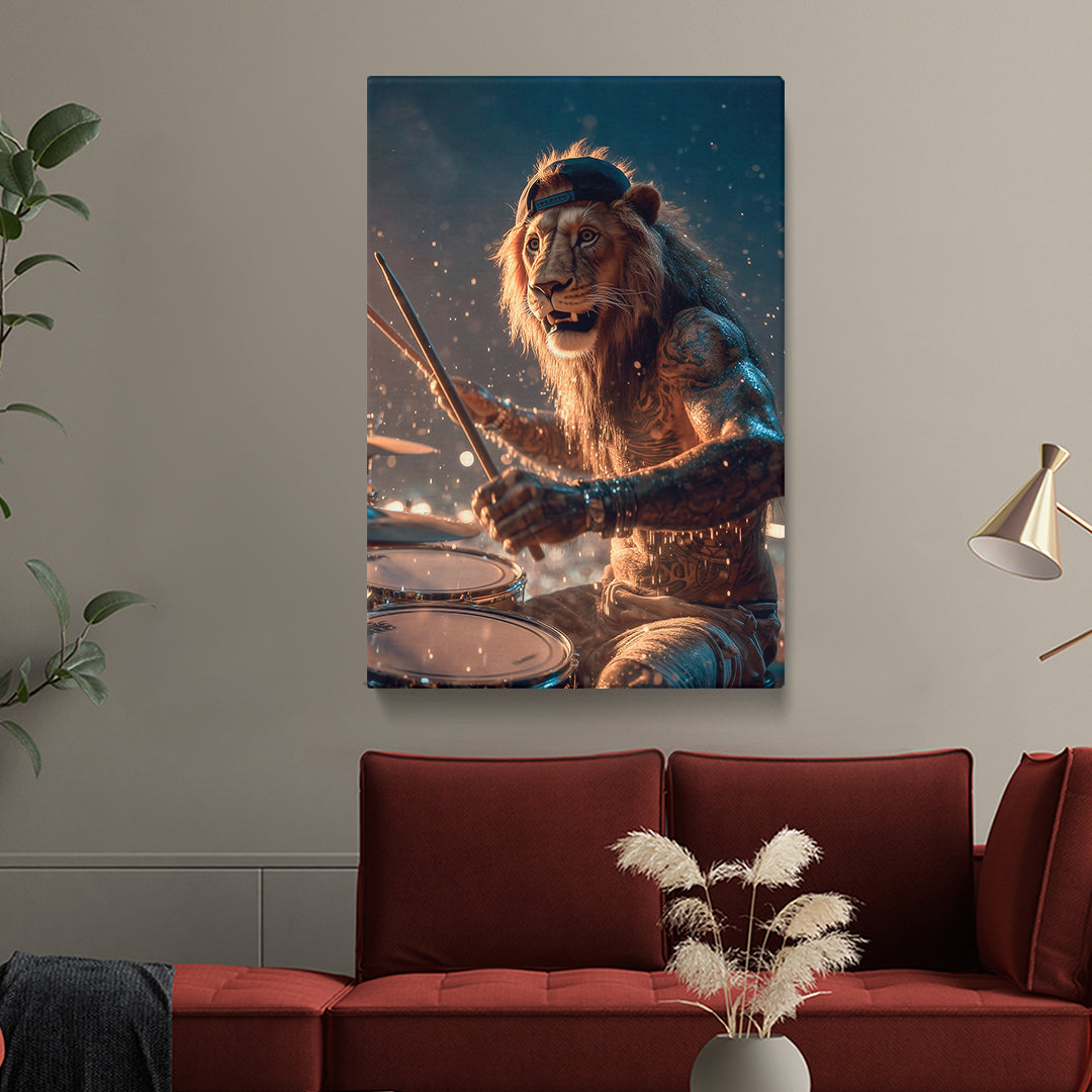 Tattooed Lion Drummer Canvas Prints Artesty