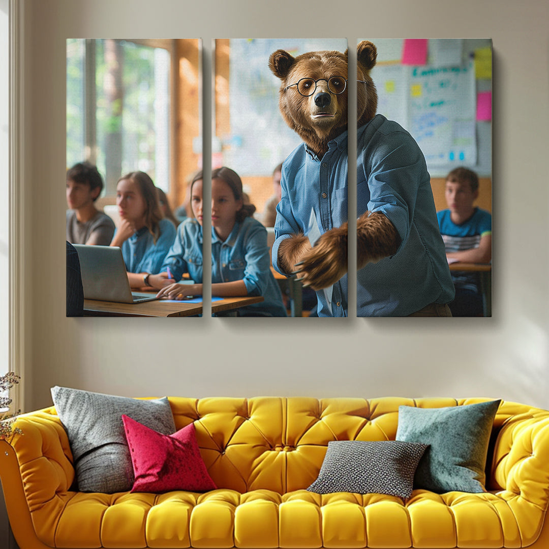 Bear Teacher in Classroom Animals Canvas Print Artesty