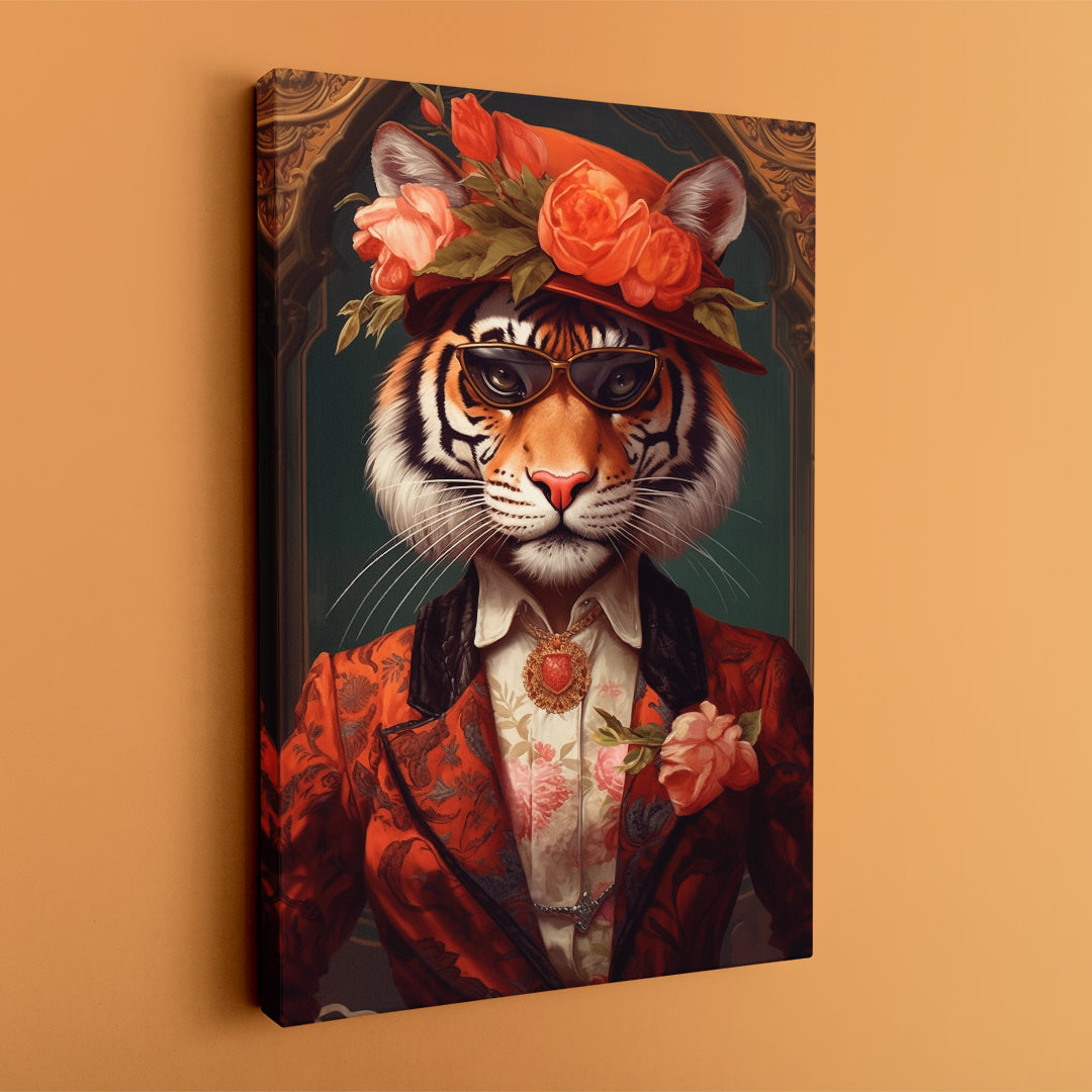 Elegant Tiger with Floral Headdress Canvas Prints Artesty   