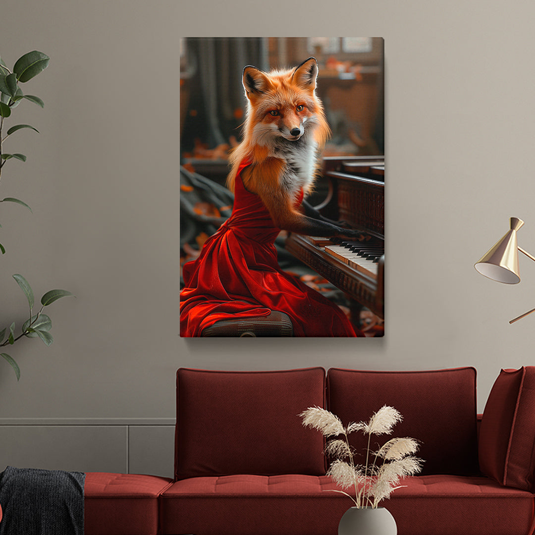 Pianist Fox in Red Dress Canvas Prints Artesty