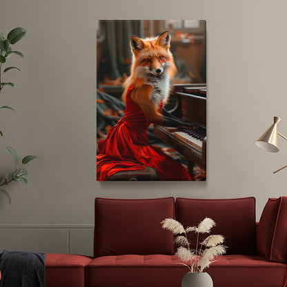 Pianist Fox in Red Dress Canvas Prints Artesty